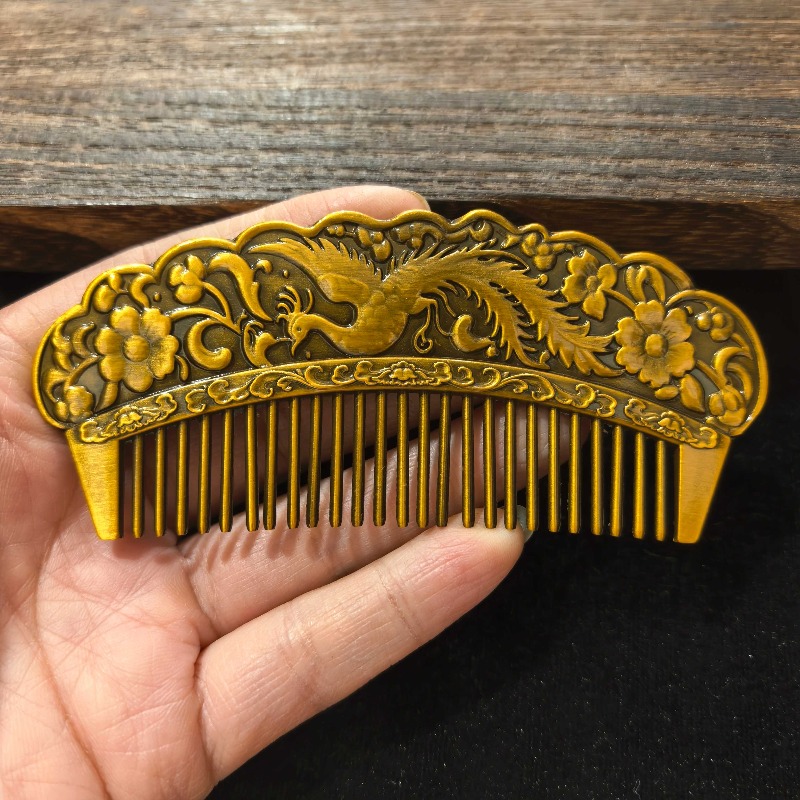 Vintage Collectible Accessories - Vintage Alloy Antique‑Gold Carved Hair Comb